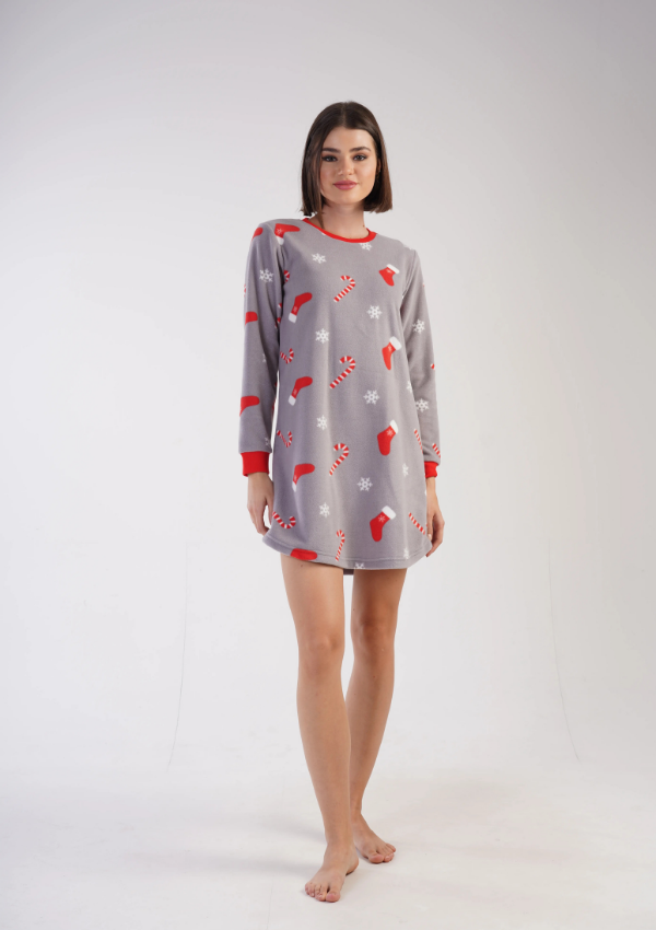 Koszula Nocna Damska Vienetta Winter Comfort, Szary, r. S - XL