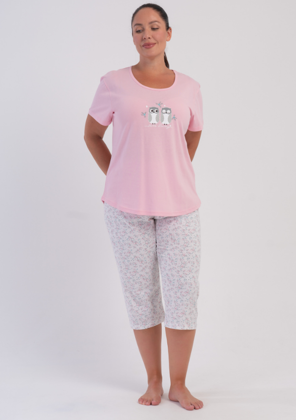 Piżama Damska Vienetta Owl Garden, Różowy, r. 1XL-4XL