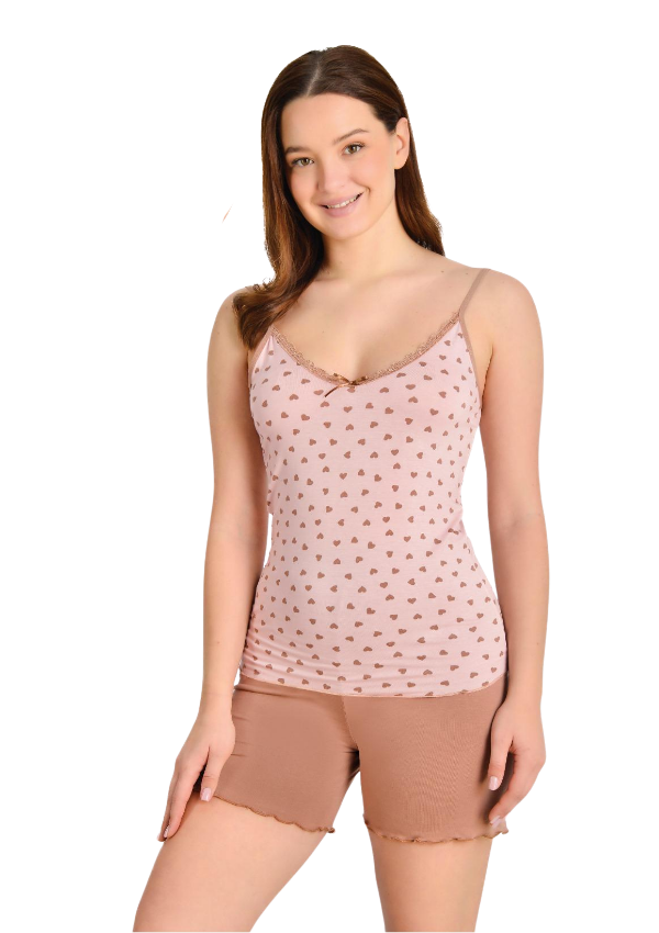 Piżama Damska Pink Caramel Hearts, Różowy, M -2XL