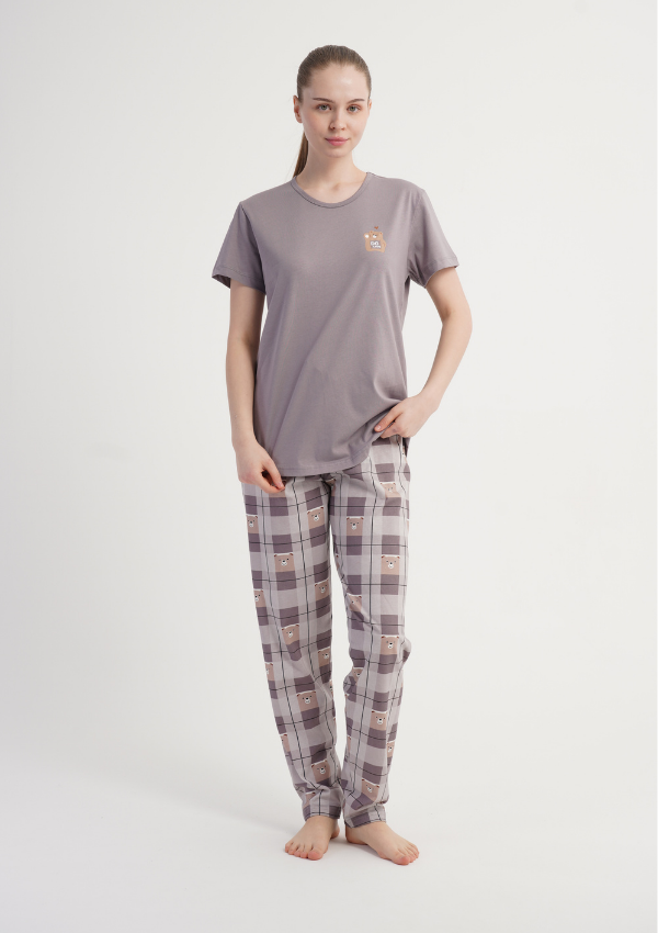 Piżama Damska Vienetta Bear Cozy, Szary, r. S-XL