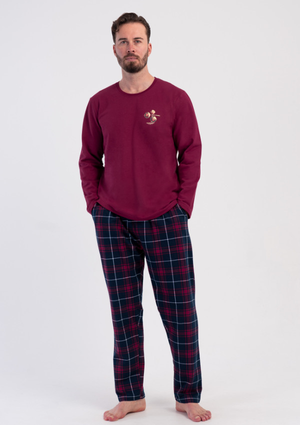 Piżama Męska Ocieplana Vienetta Midnight Burgundy, Bordowy, r. M-XXL