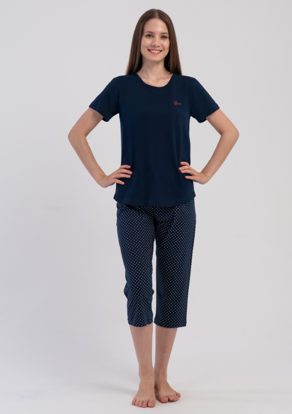 Piżama Damska Vienetta Half Dots, Granatowy, r. M-XXL