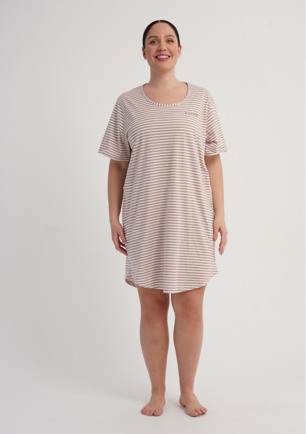Koszula Nocna Damska Beige Stripes, Beżowy, r. 1XL - 4XL