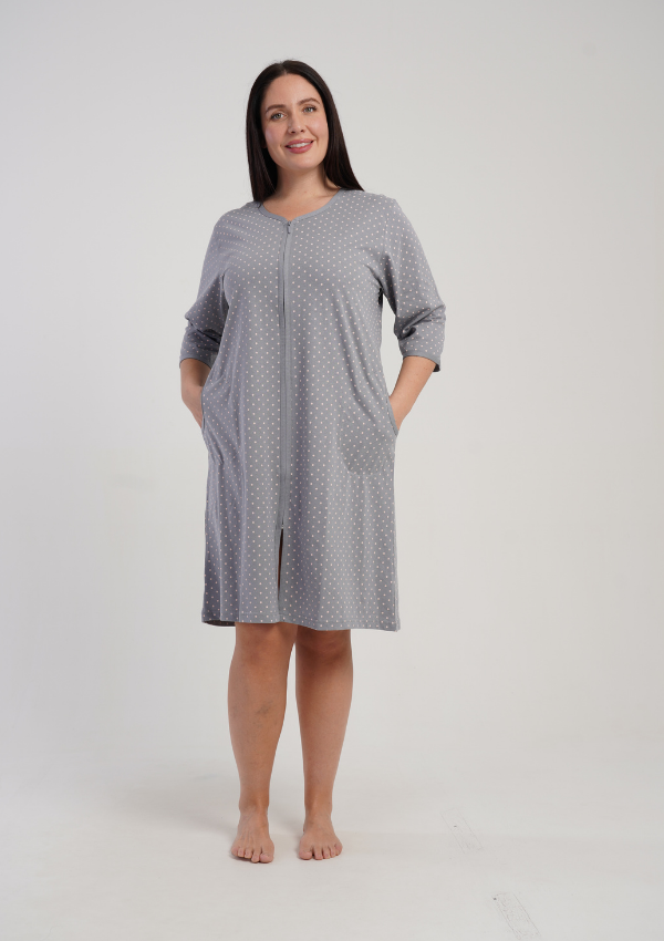Szlafrok damski Vienetta Dot Comfort, Szary, r. 1XL-4XL