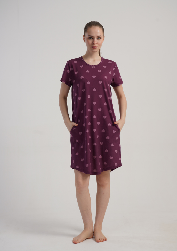 Koszula Nocna Vienetta Plum Hearts, Bordowy, r. M-XXL