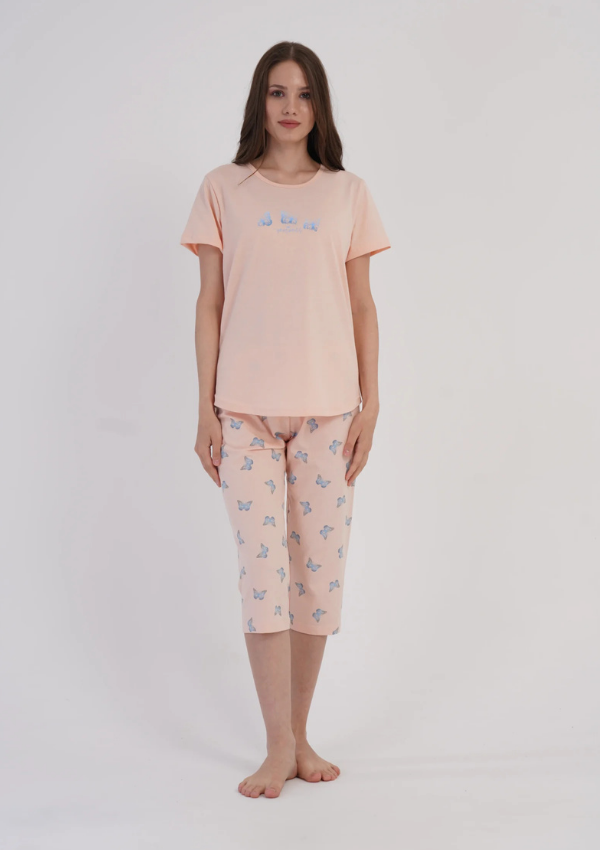 Piżama Damska Vienetta Peach Butterfly, Brzoskwiniowy, r. M-XXL