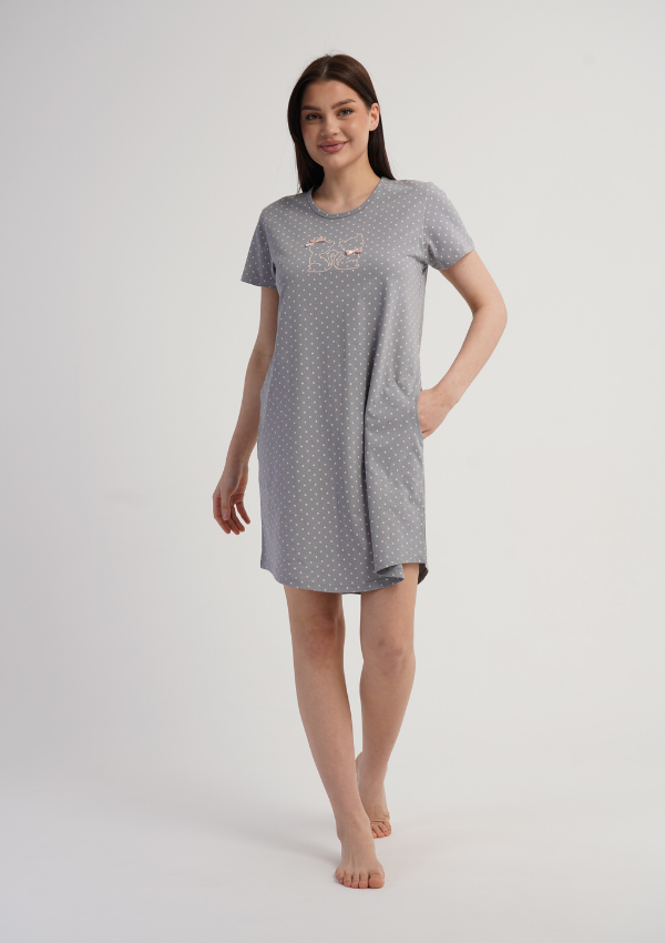 Koszula Nocna Vienetta Kitty Dots, Szary, r. M-XXL