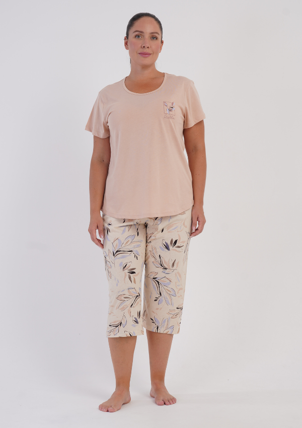 Piżama Damska Vienetta Sand Botanical, Beżowy, r. 1XL-4XL