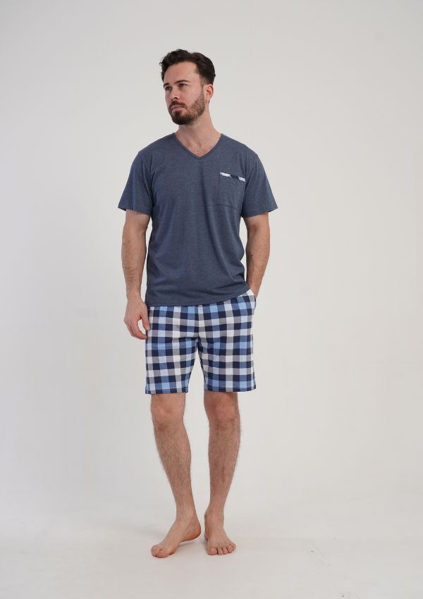 Piżama Męska Vienetta Steel Check, Szary, r. 1XL-4XL