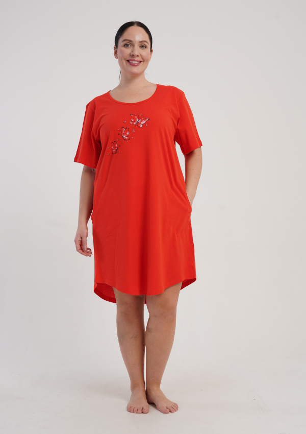 Koszula Nocna Damska Vienetta Apricot Breeze, Czerwony, r. 1XL - 4XL