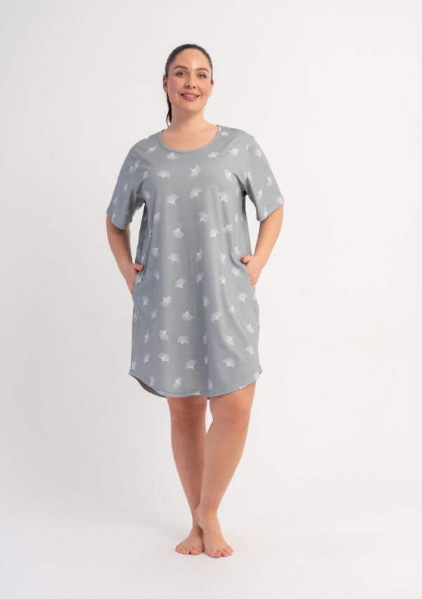 Koszula Nocna Damska Vienetta Silver Leaves, Szary, r. 5XL - 7XL