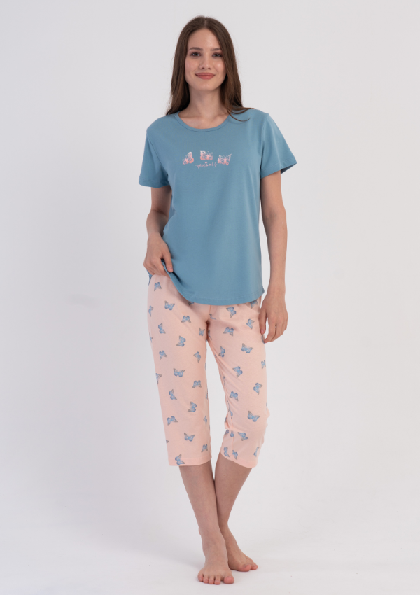 Piżama Damska Vienetta Blue Butterfly, Niebieski, r. M-XXL