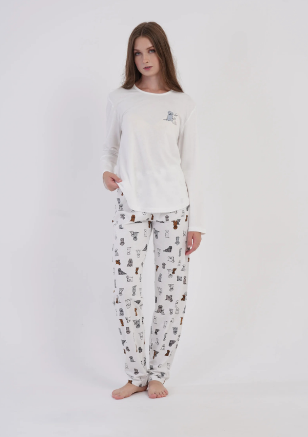 Piżama Damska Vienetta, White Puppy, Biały, r. S-XL