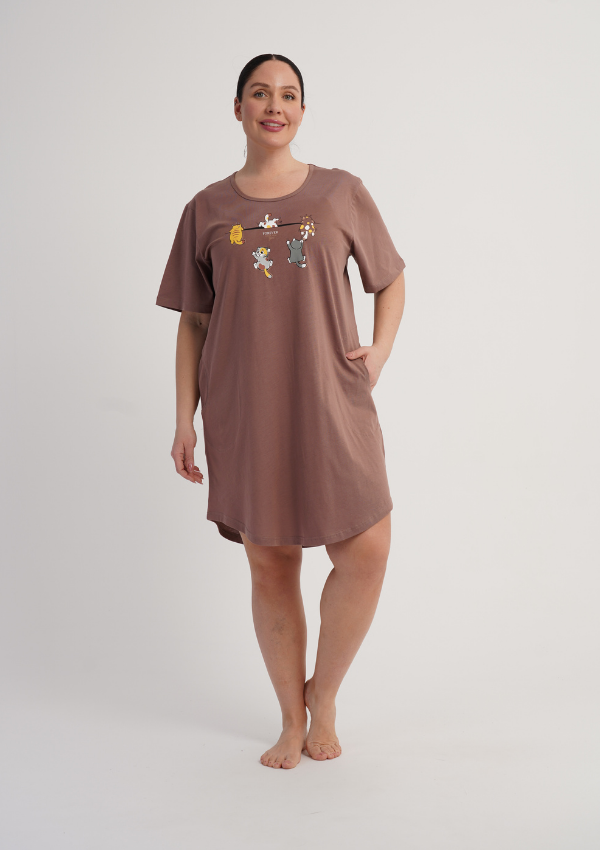 Koszula Nocna Damska Brown Friends, Brązowy, r. 1XL - 4XL