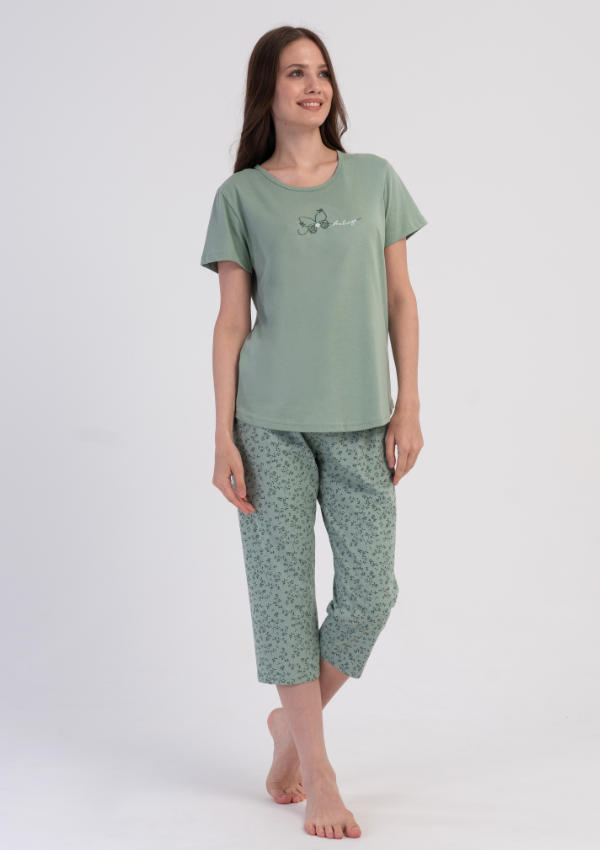 Piżama Damska Vienetta Green Blossom, Zielony, r. M-XXL