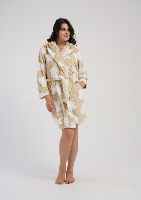 Szlafrok damski Vienetta, Cozy Bears, Beżowy, r. S-L
