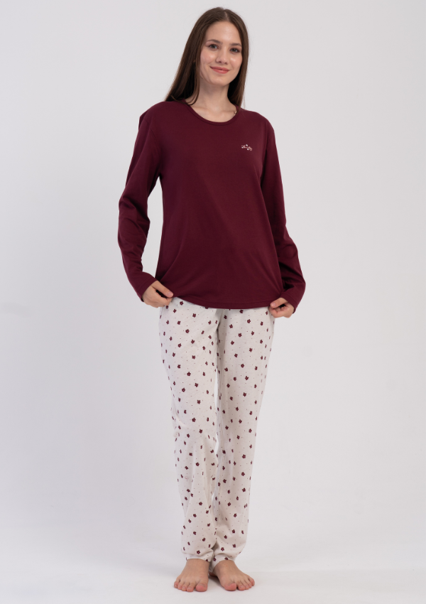 Piżama Damska Vienetta Burgundy Floral, Bordowy, r. M-XXL