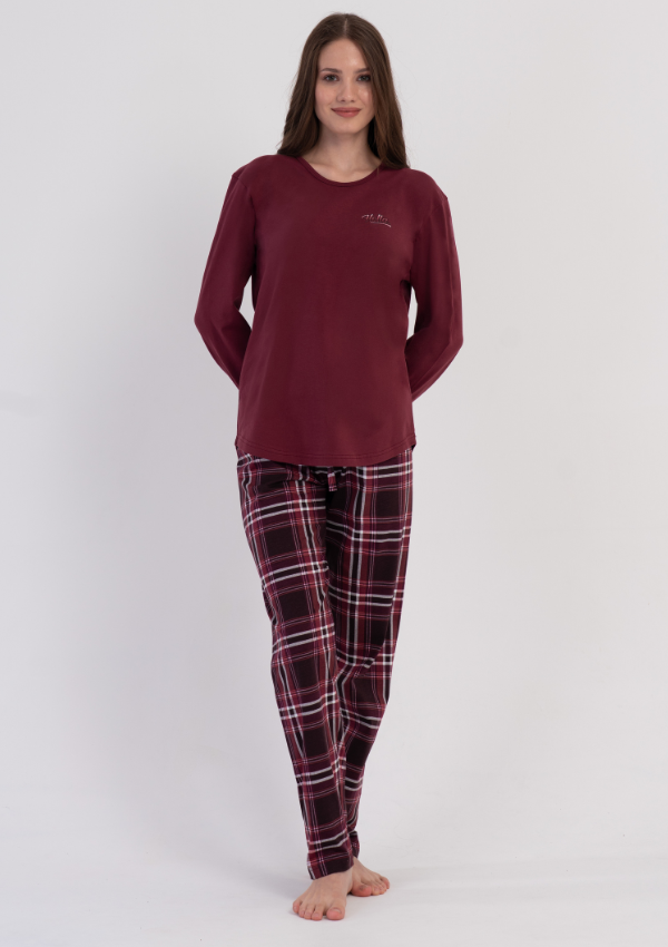 Piżama Damska Vienetta Cozy RedCheck , Bordowy, r. M-XXL