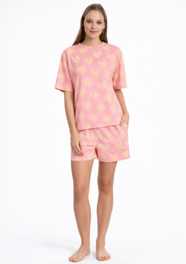 Piżama Damska Floral Heart Set, Różowy, M-XL