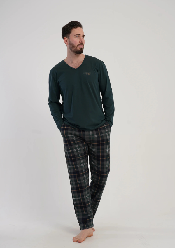 Piżama Męska Vienetta Green Check, Zielony, r. M-XL