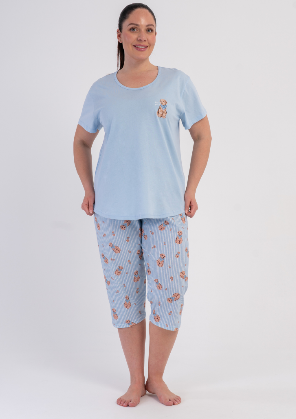 Piżama Damska Vienetta Puppy Stripes, Niebieski, r. 1XL-4XL