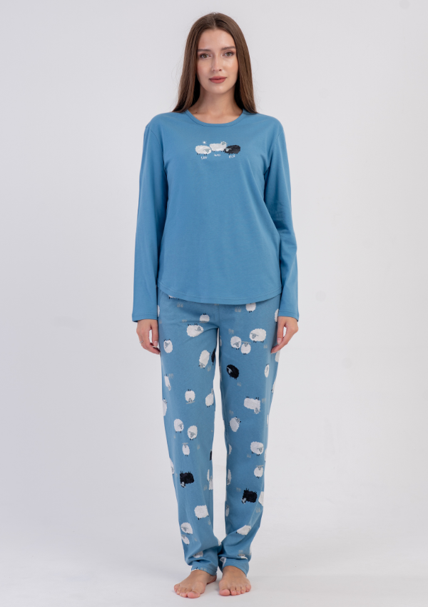 Piżama Damska Vienetta, Blue Sheep, Niebieski, r. S-XL