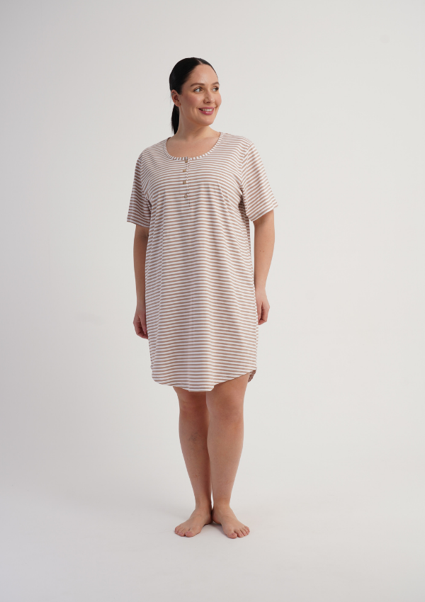 Koszula Nocna Damska Soft Stripes, Beżowy, r. 1XL - 4XL