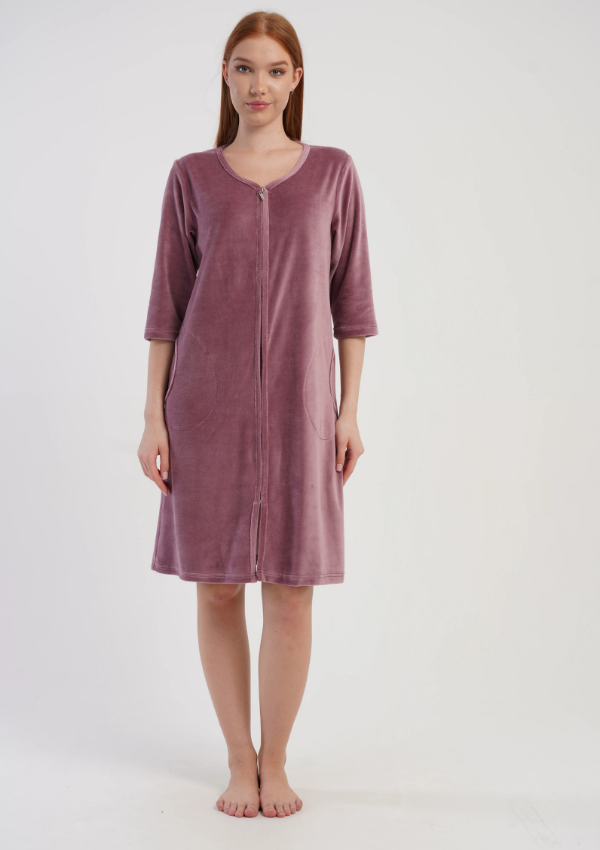 Szlafrok damski Welurowy Vienetta Pink Velour, Różowy, r. M-XXL