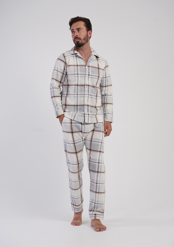 Piżama Męska Vienetta Warm Checks, Beżowy, r. M-XXL