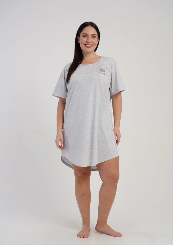 Koszula Nocna Damska Vienetta Soft Melange, Szary, r. 1XL - 4XL