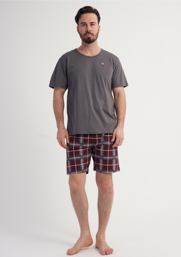 Piżama Męska Vienetta Burgundy Check, Szary, r. M-XXL