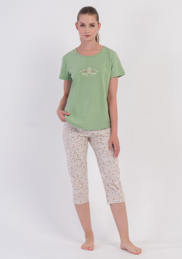 Piżama Damska Vienetta Meadow Bloom, Zielony, r. M-XXL