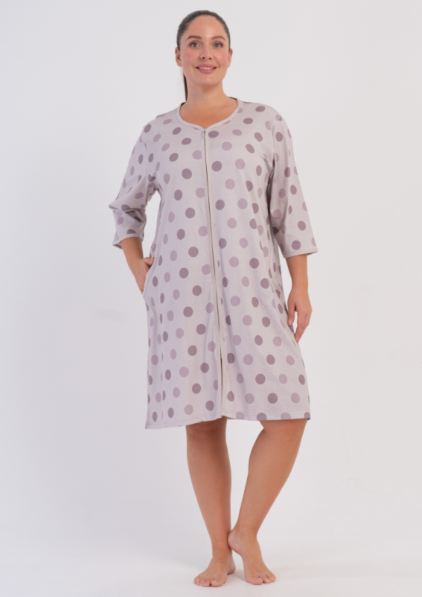 Szlafrok damski Vienetta Lilac Polka, Szary, r. 1XL-4XL