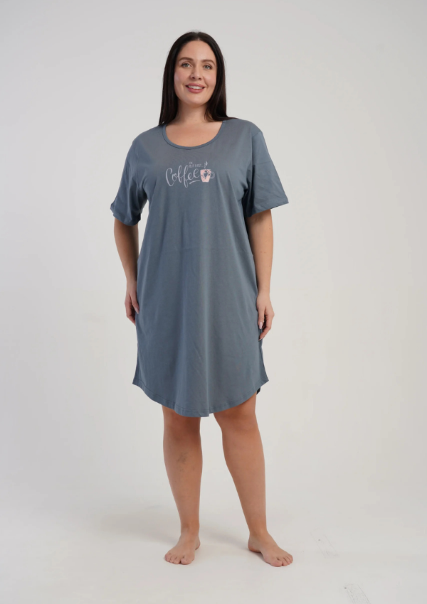 Koszula Nocna Damska Vienetta Gray Coffee, Szary, r. 1XL - 4XL