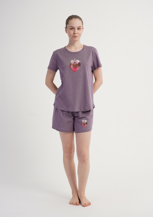 Piżama Damska Vienetta Berry Choco, Fioletowy, S -XL