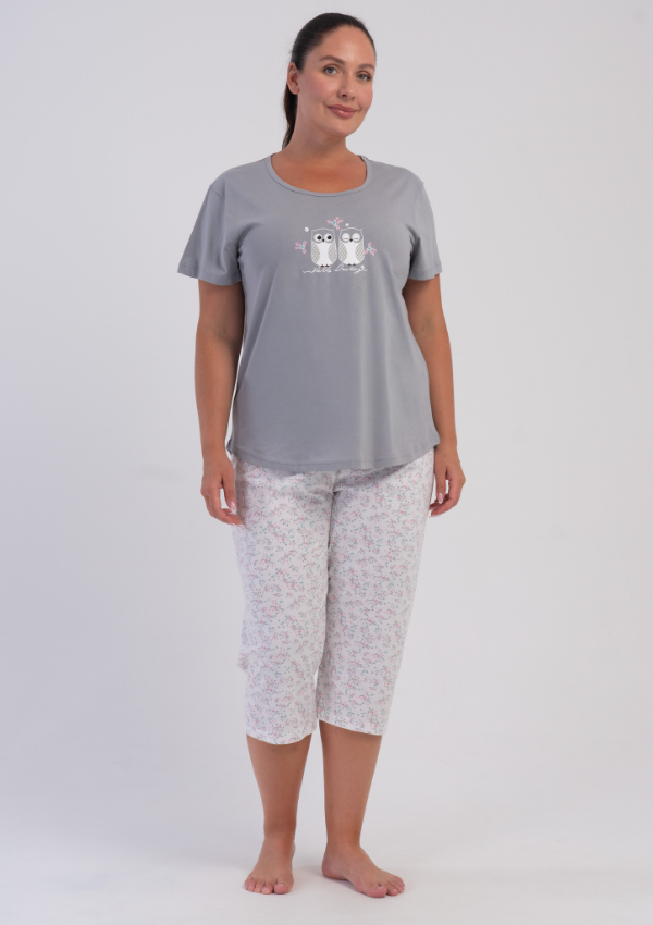 Piżama Damska Vienetta Owl Garden, Szary, r. 1XL-4XL