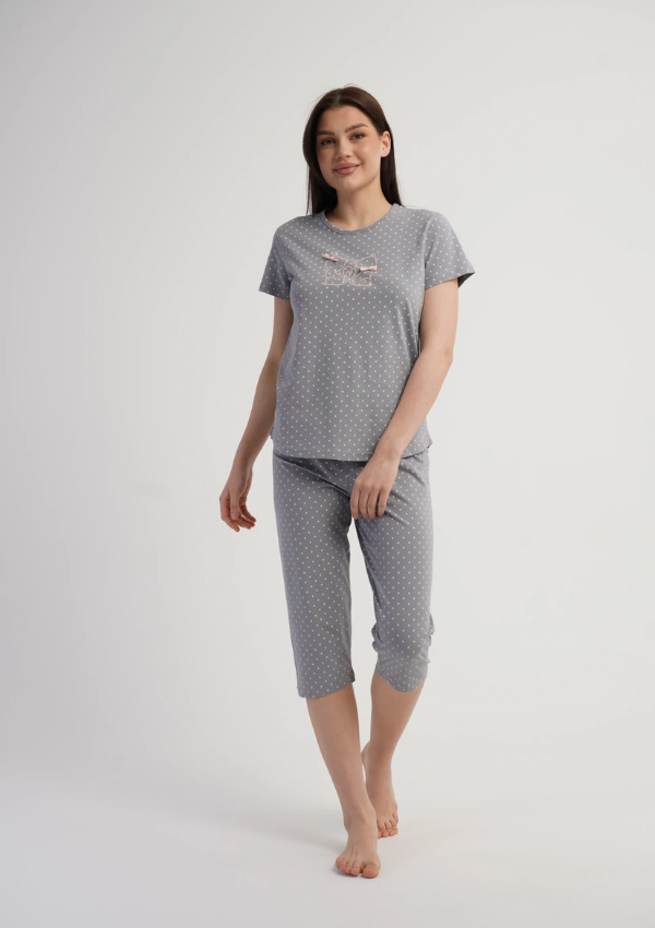 Piżama Damska Vienetta Kitty Polka, Szary, r. M-XXL