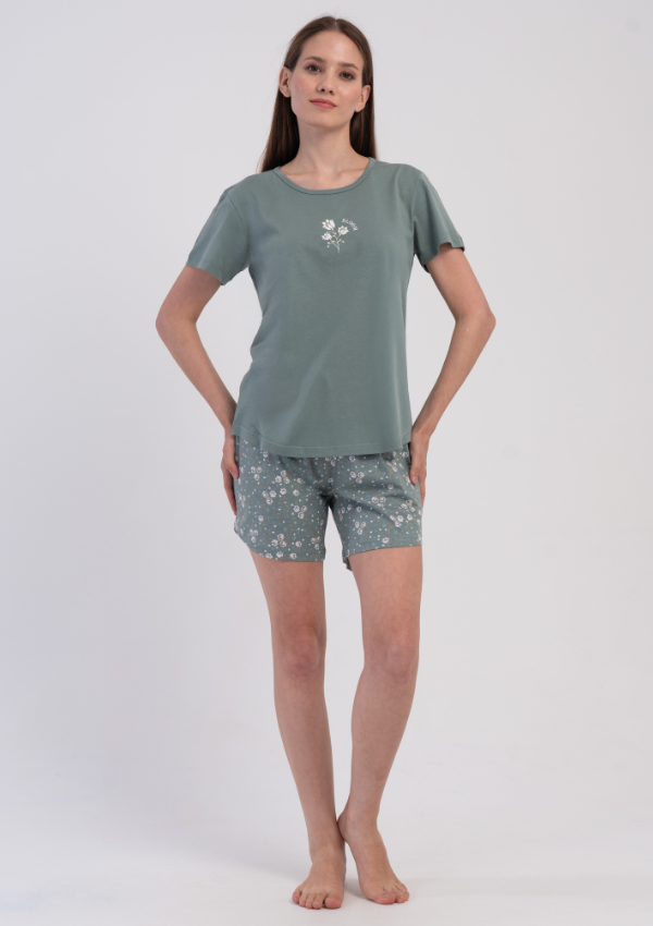 Piżama Damska Vienetta Summer Shorts, Zielony, M-XXL