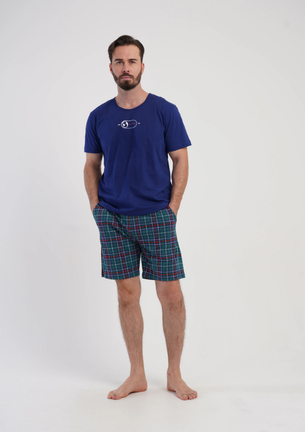 Piżama Męska Vienetta Summer Check, Granatowy, r. 1XL-4XL