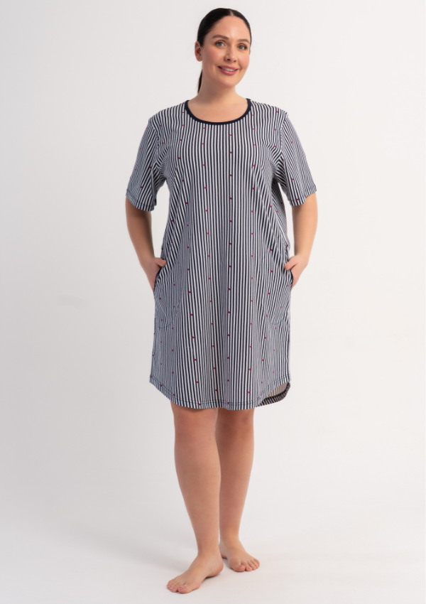 Koszula Nocna Damska Vienetta Stripe Hearts, Biały, r. 1XL - 4XL