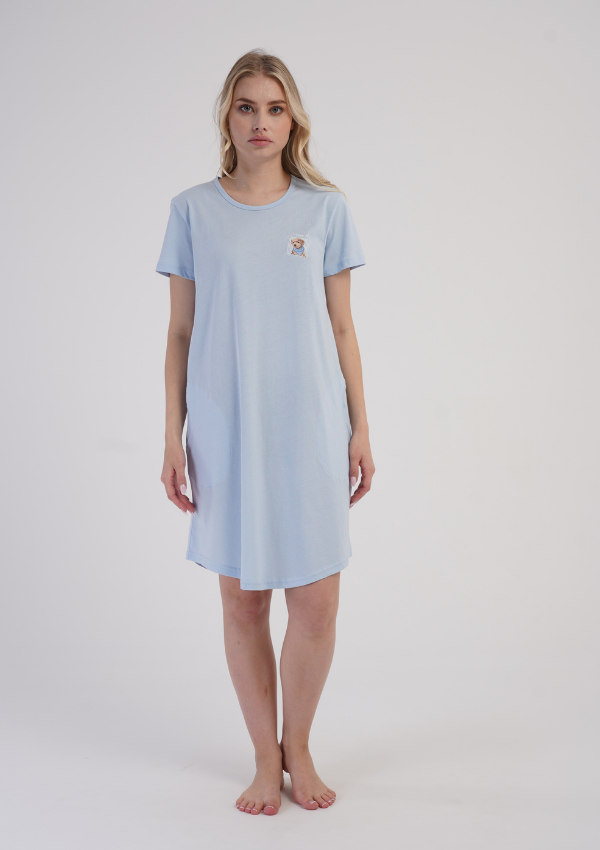 Koszula Nocna Vienetta Teddy Pocket, Błękitny, r. M-XXL