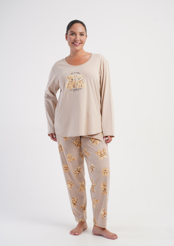 Piżama Damska Vienetta Bear Harmony, Beżowy, r. 1XL-4XL