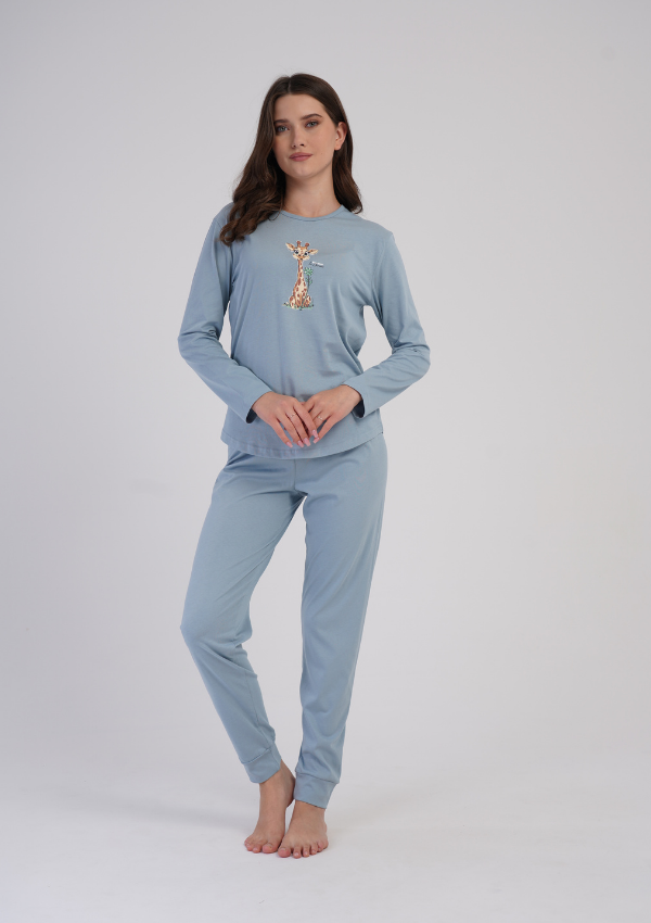 Piżama Damska Vienetta Gentle Giraffe, Błękitny, r. S-XL