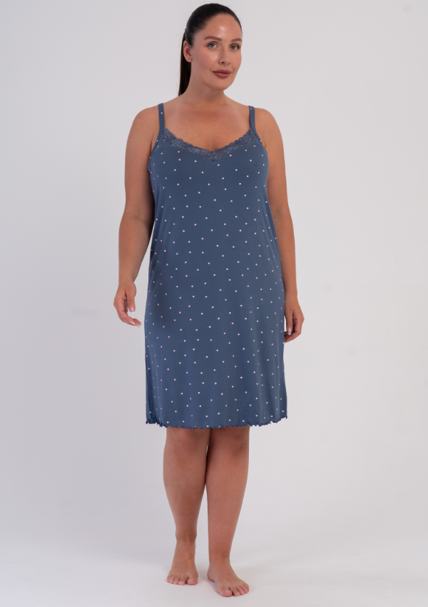 Koszula Nocna Damska Dots Lace, Niebieski, r. 1XL - 4XL