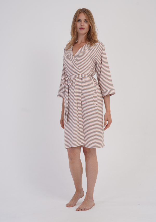 Szlafrok damski Vienetta Sand Stripe, Beżowy, r. M-XXL