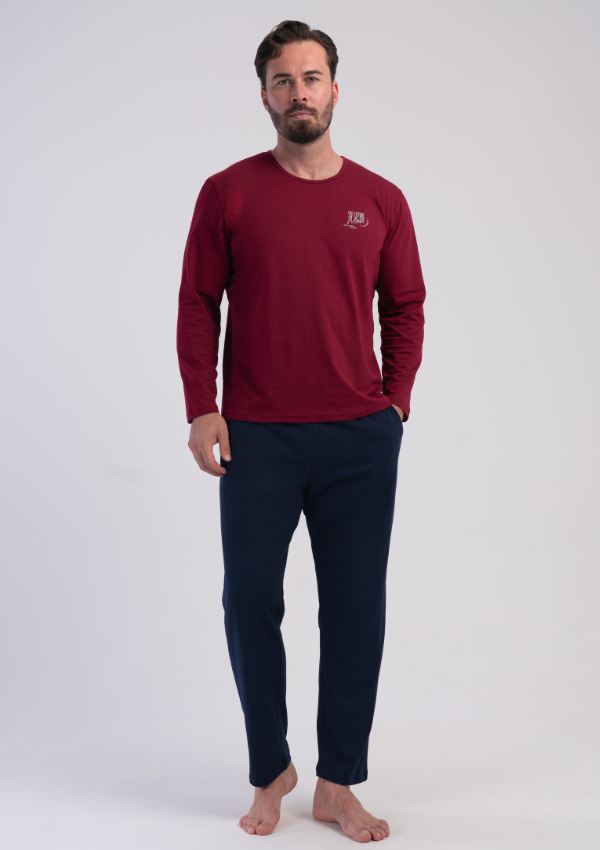 Piżama Męska Vienetta Navy Essential, Bordowy, r. M-XXL