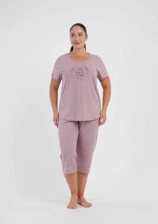 Piżama Damska Vienetta Rose Teddy Heart, Różowy, r. 1XL-4XL