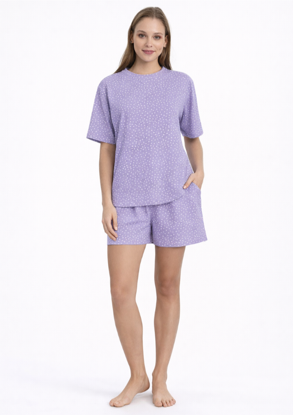 Piżama Damska Lilac Dot Set, Liliowy, M-XL