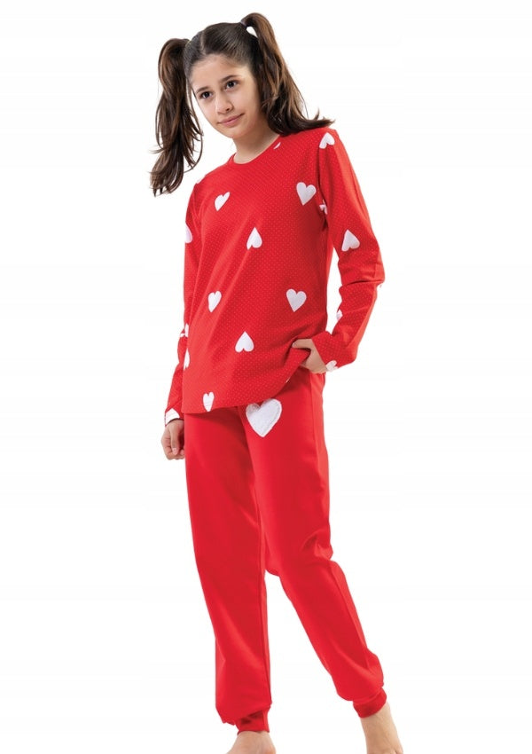 Piżama Dziewczęca Vienetta, White Hearts, Czerwona, r. 134-164