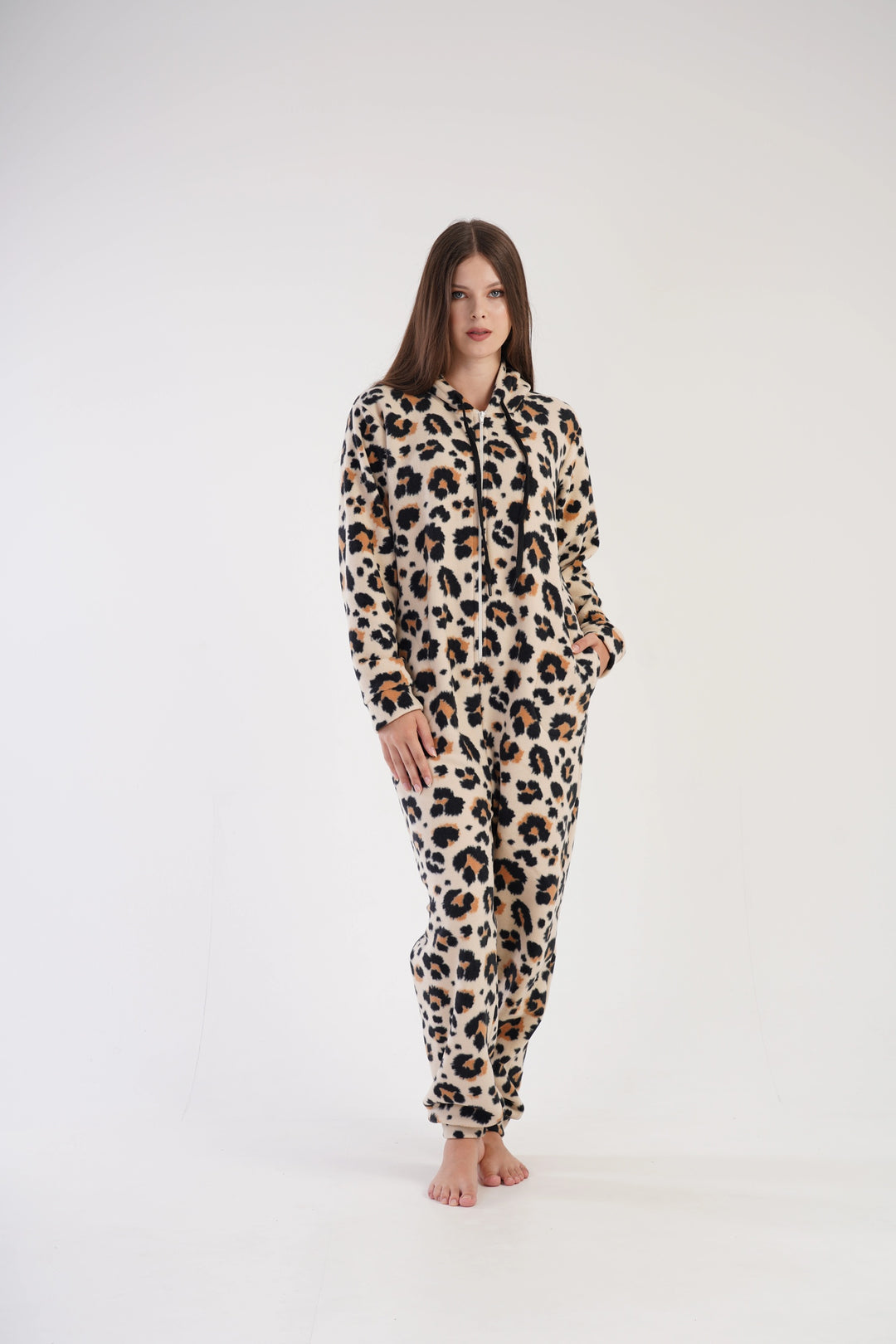 Kombinezon damski polarowy Vienetta Leopard Luxe, beżowo-czarny, r. S-XL image 2